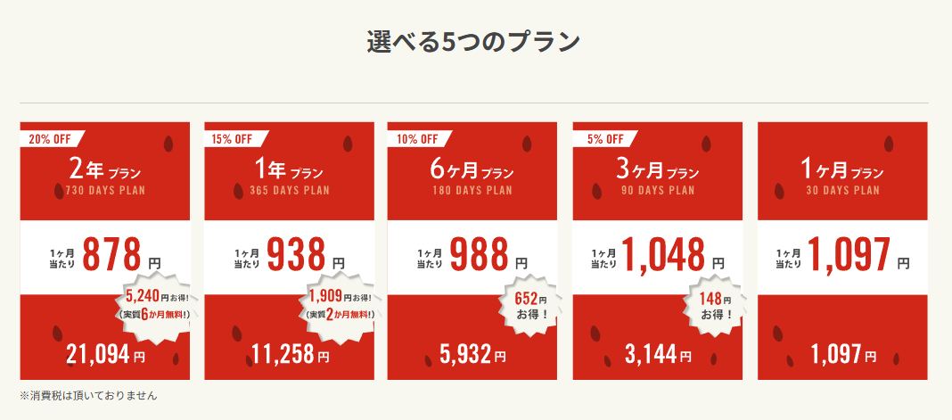 スイカVPNの選べる5つのプラン料金表